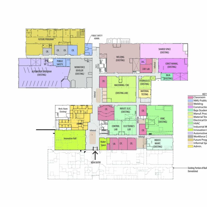 northern michigan university careers and engineering technology color coded floor plan